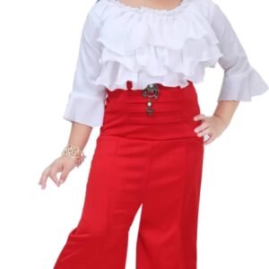 New Polo Pack of 1 Girls Cotton Blend T-shirts & Palazzo ( White & Red )