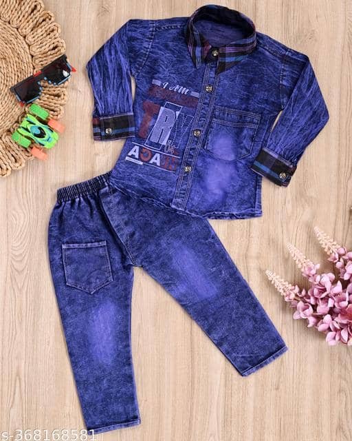 Niicce Fashion Pack of 1 Boys Denim Shirt & Jeans Set ( Blue )