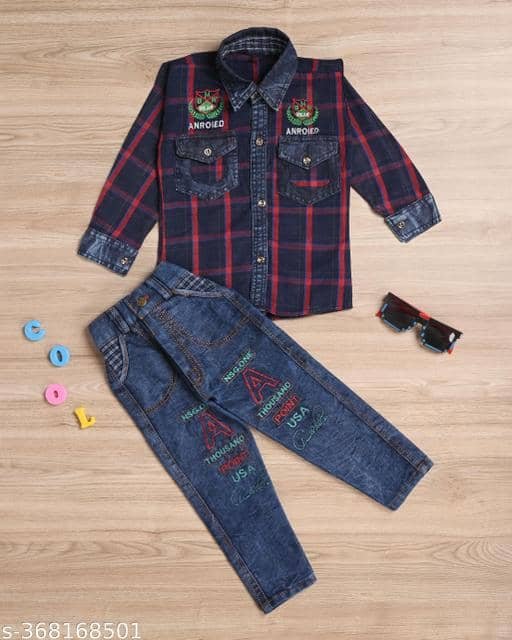 Niicce Fashion Pack of 1 Boys Denim Shirt & Jeans Set ( Red )