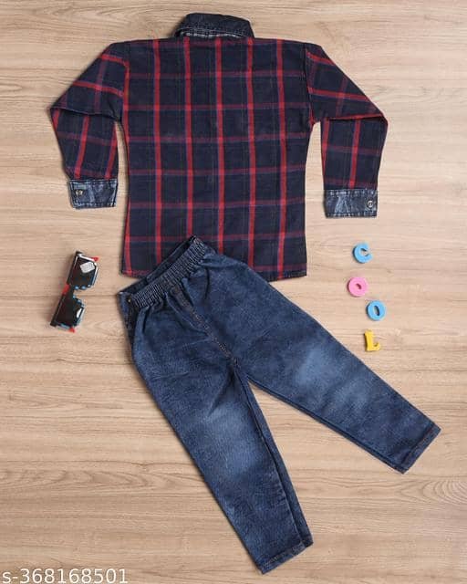 Niicce Fashion Pack of 1 Boys Denim Shirt & Jeans Set ( Red ) - Image 2