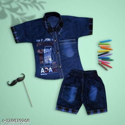 Niicce Fashion Pack of 1 Boys Denim Shirt & Shorts Set ( Blue )