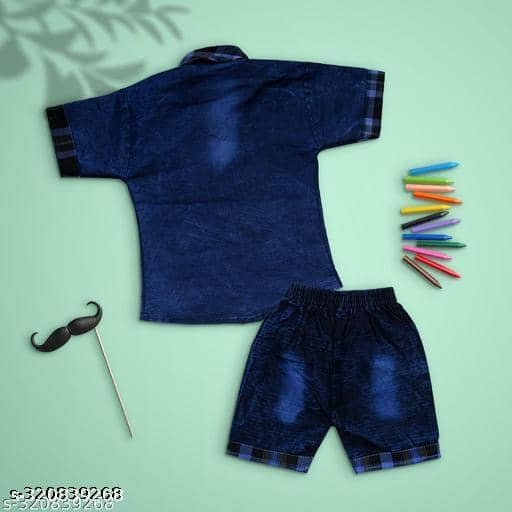 Niicce Fashion Pack of 1 Boys Denim Shirt & Shorts Set ( Blue ) - Image 2