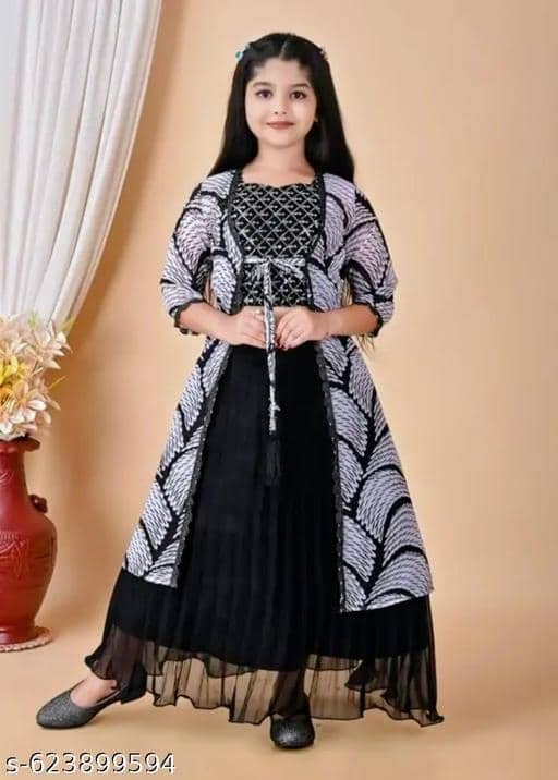 Niicce Fashion Pack of 3 Girls Georgette Frock and Trackpant ( Blue )