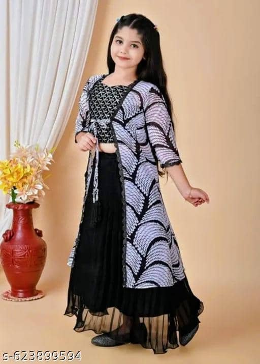 Niicce Fashion Pack of 3 Girls Georgette Frock and Trackpant ( Blue ) - Image 2