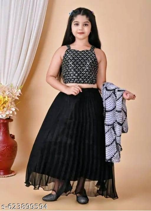 Niicce Fashion Pack of 3 Girls Georgette Frock and Trackpant ( Blue ) - Image 4