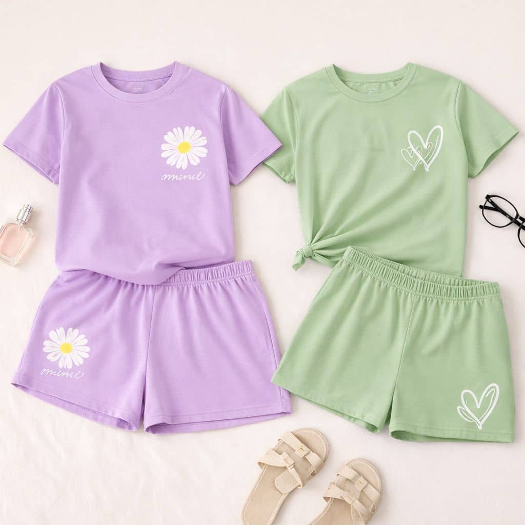 Nimoes Cotton Blend Printed Top With Short Co-Ord Set For Girls ( Multicolor )