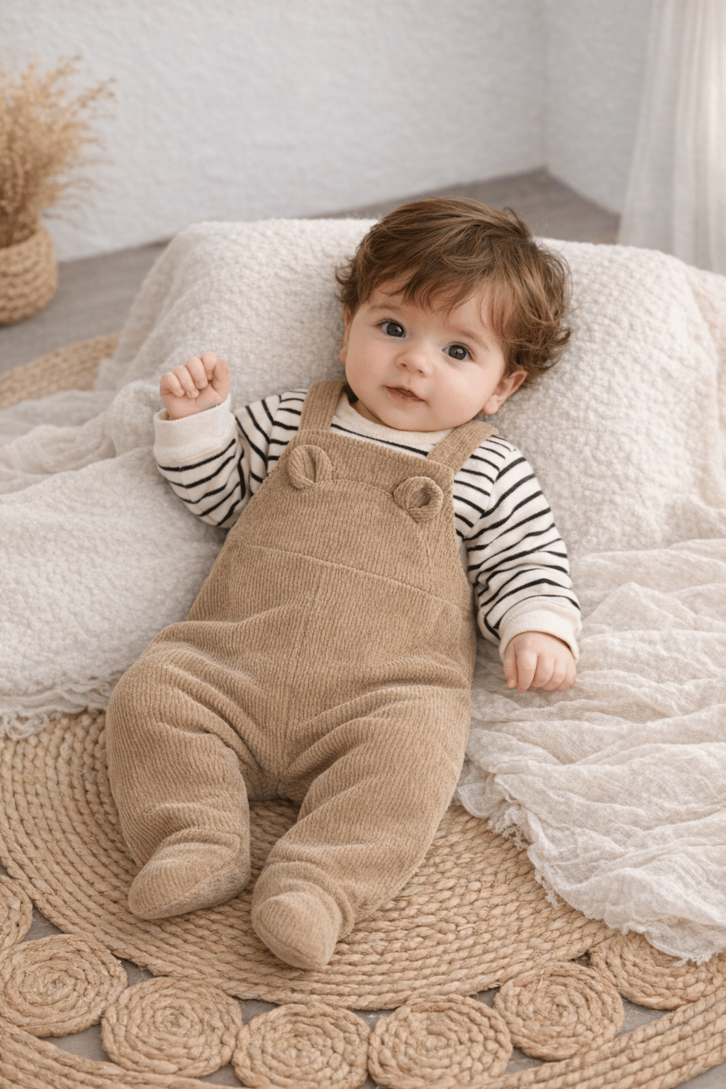 Ninas Boys Cotton Blend T-Shirt & Dungarees Set ( Beige , Pack of 1 ) - Image 5