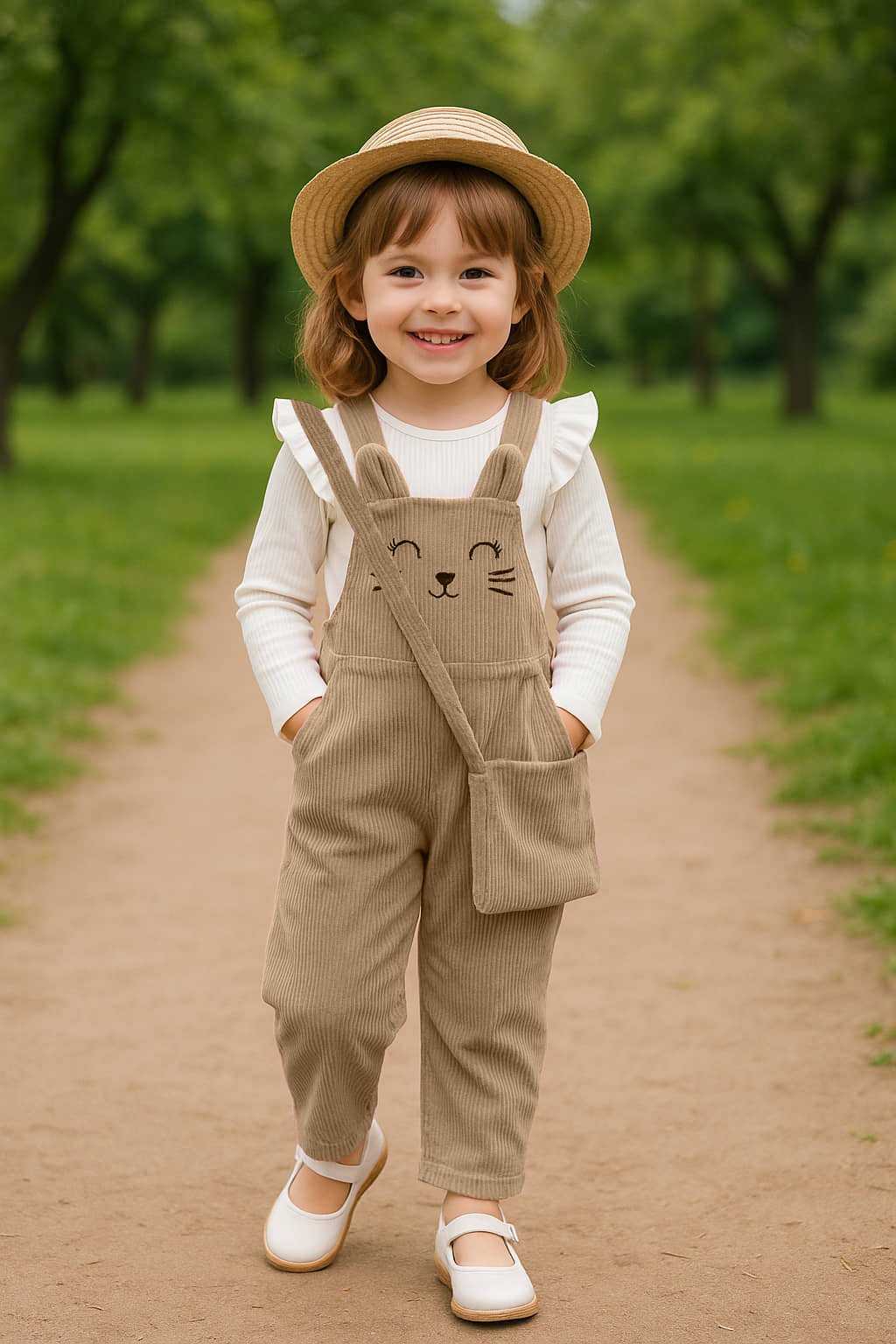 Ninas Girls Cotton Blend T-shirt & Pants Set ( Beige , Pack of 1 )