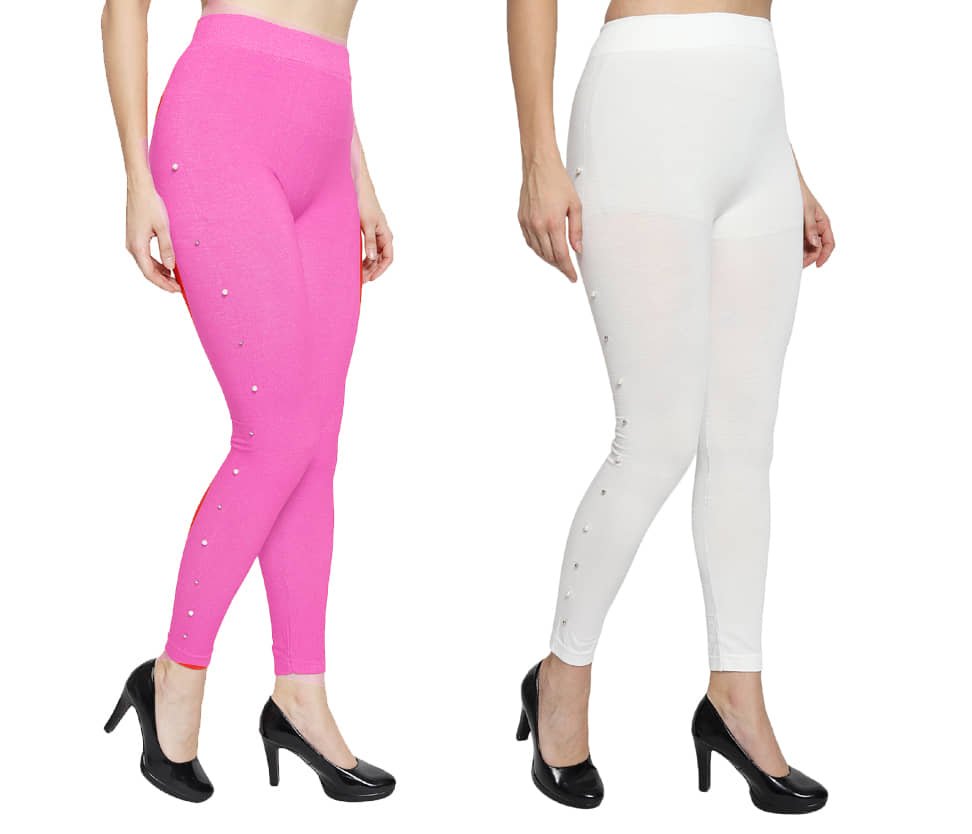 Nios Fashion Pack of 2 Girls Cotton Blend Jegging ( Multicolor 9 )