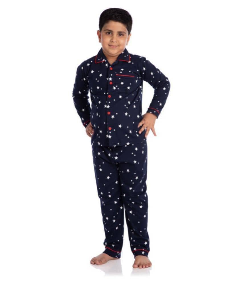 Nite Flite Pack of 1 Boys 100% Cotton Nightsuit Set ( Navy Blue )