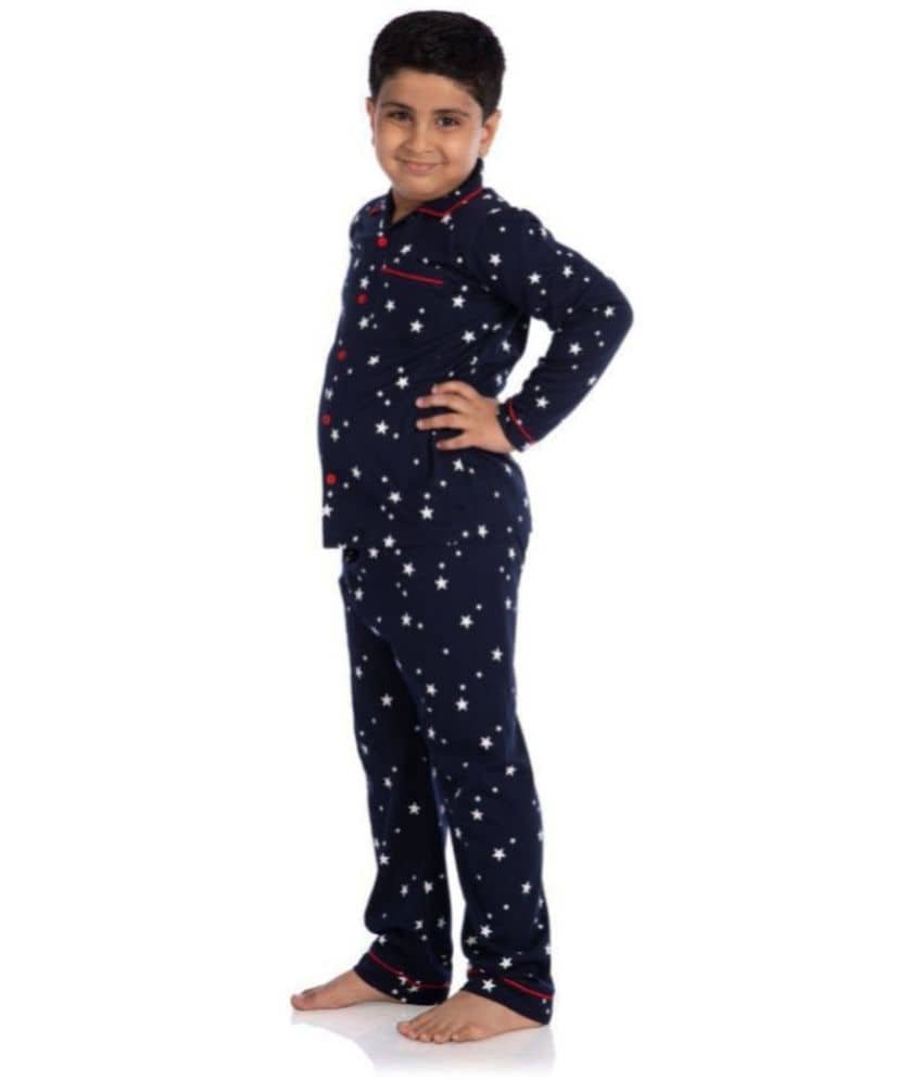 Nite Flite Pack of 1 Boys 100% Cotton Nightsuit Set ( Navy Blue ) - Image 2