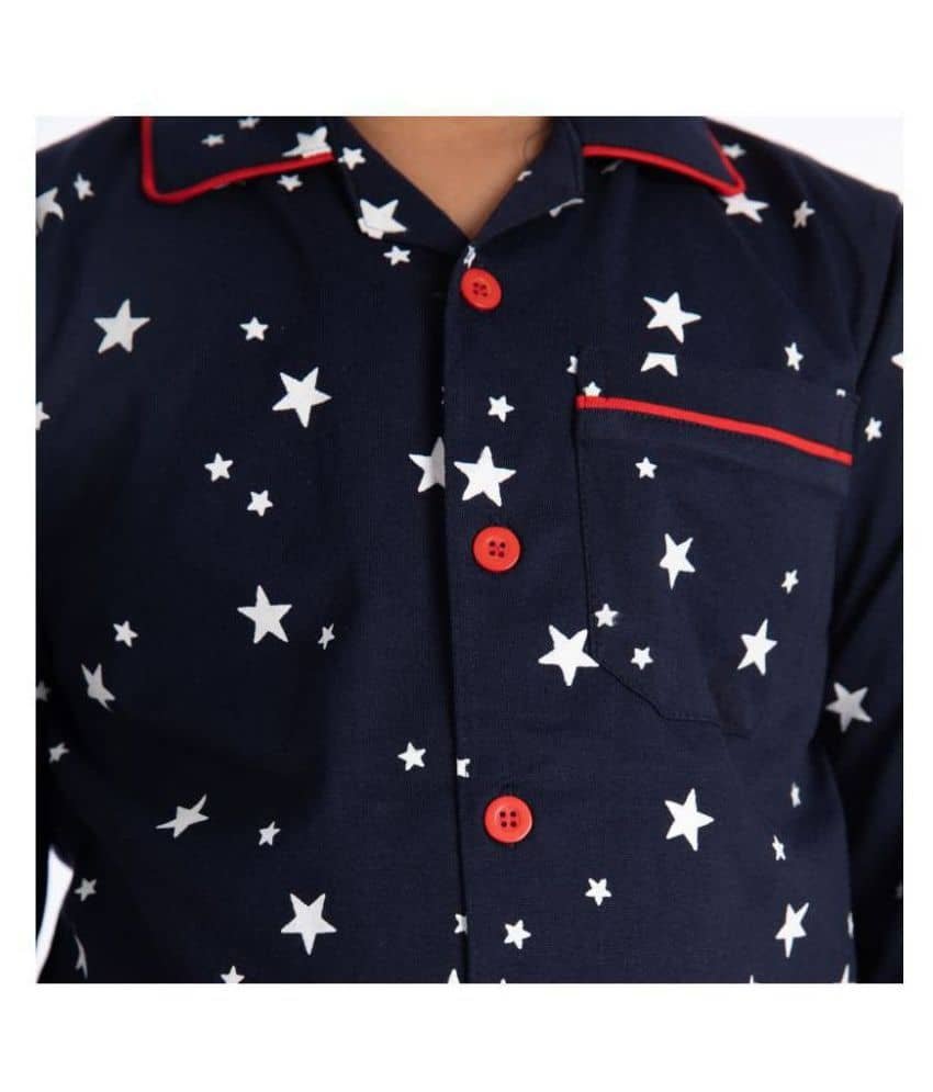 Nite Flite Pack of 1 Boys 100% Cotton Nightsuit Set ( Navy Blue ) - Image 4
