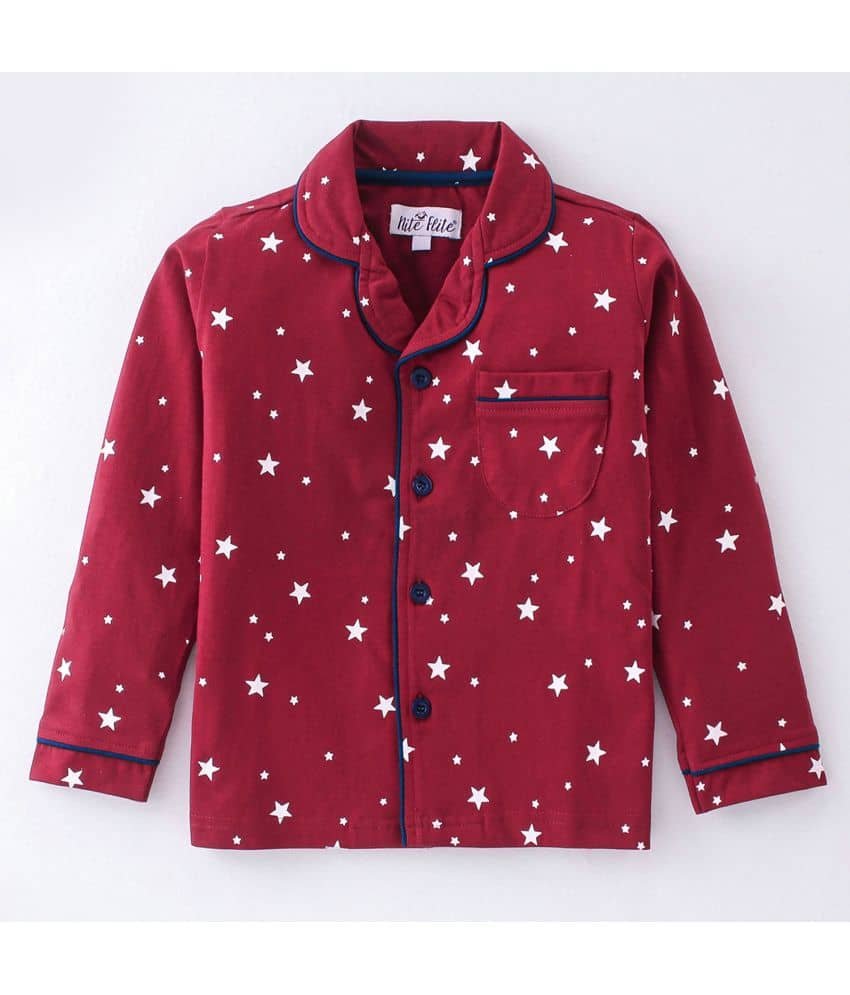 Nite Flite Pack of 1 Girls Cotton Nightsuit Set ( Red ) - Image 2