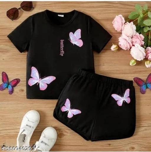 Pack of 1 Girls Cotton Blend T-shirt & Shorts ( Multicolor )
