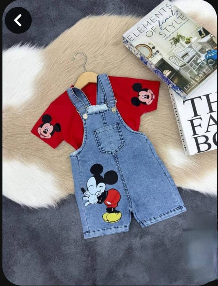 Pack of 1 Unisex Denim T-Shirt & Dungarees Set ( Red )