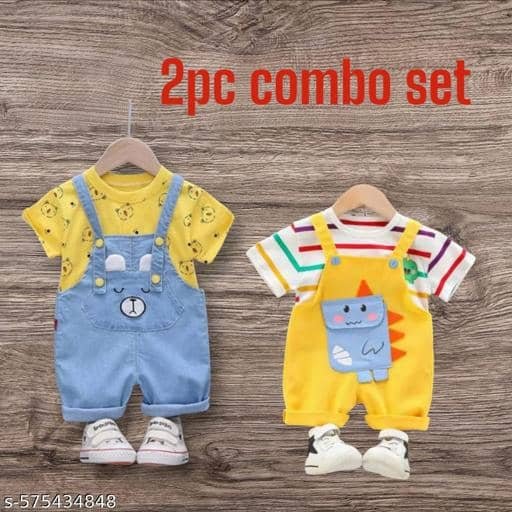 Pack of 2 Boys Cotton Blend T-Shirt & Dungarees Set ( Multi )