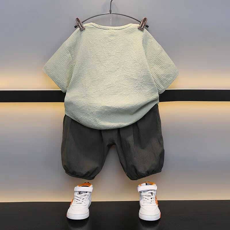 Ocvito Pack of 1 Baby Boys Cotton Blend T-Shirt & Shorts Set ( Green ) - Image 2