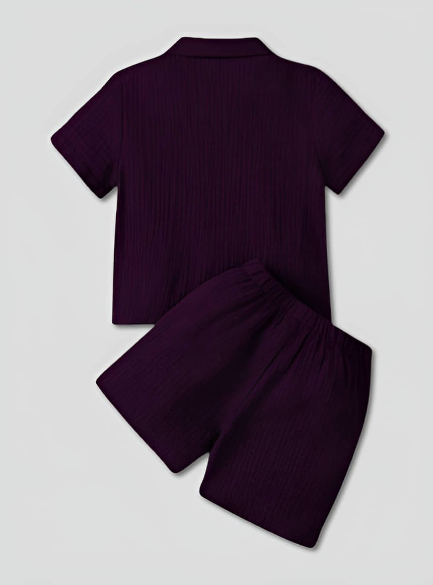 Ocvito Pack of 1 Boys Cotton T-Shirt & Shorts Set ( Purple ) - Image 2