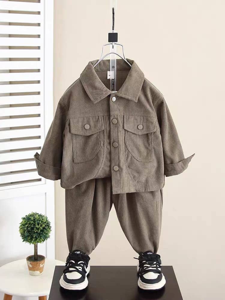 Ocvito Pack of 1 Boys Cotton Shirt & Pants Set ( Brown )