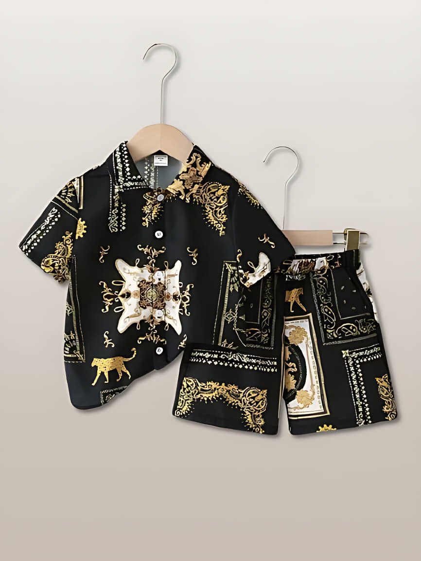 Ocvito Pack of 1 Boys Cotton Shirt & Shorts Set ( Black )