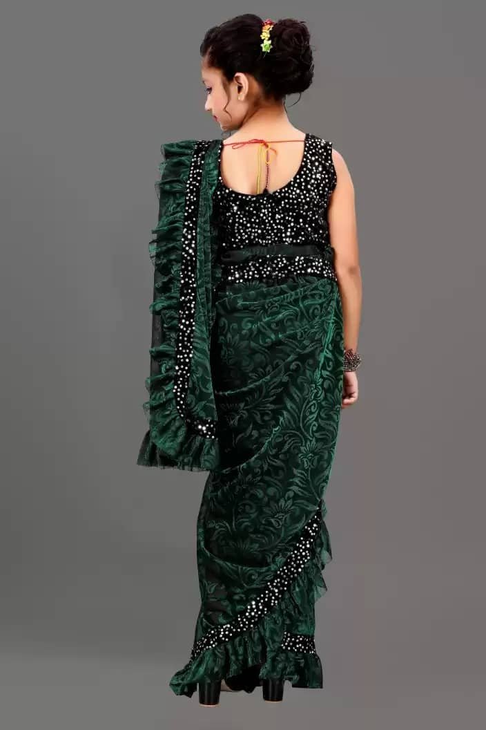 Lycra Ready To Wear Saree For Baby Girls ( Green , Pack of 1 ) - Image 2