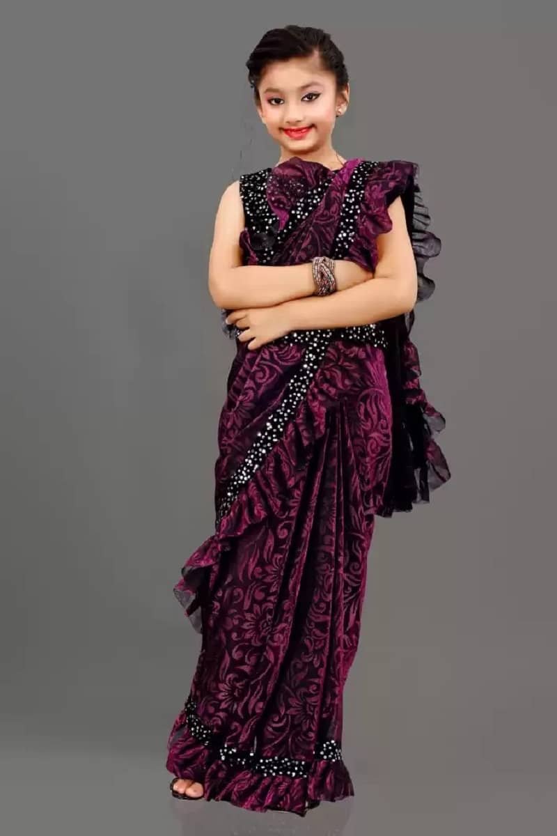 Lycra Ready To Wear Saree For Baby Girls ( Pink , Pack of 1 )