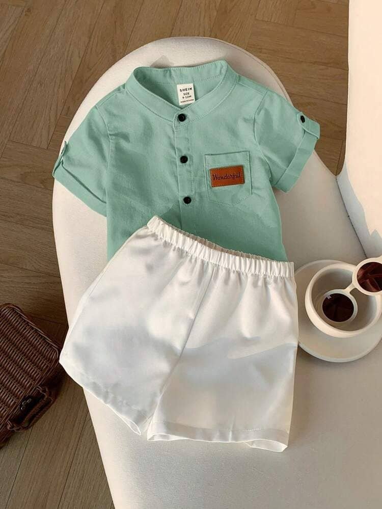 Pack of 1 Unisex Cotton Blend Shirt & Shorts Set ( Lime Green )
