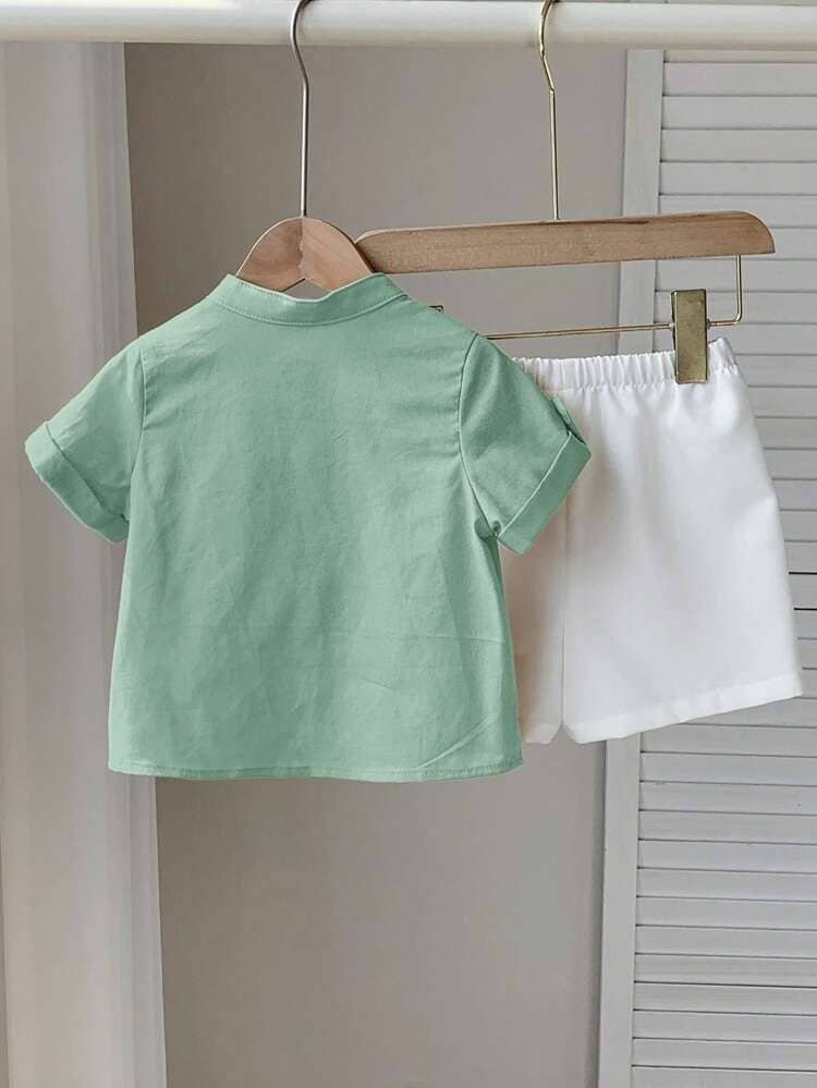 Pack of 1 Unisex Cotton Blend Shirt & Shorts Set ( Lime Green ) - Image 2