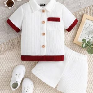 Pack of 1 Unisex Cotton Blend Shirt & Shorts Set ( Red )