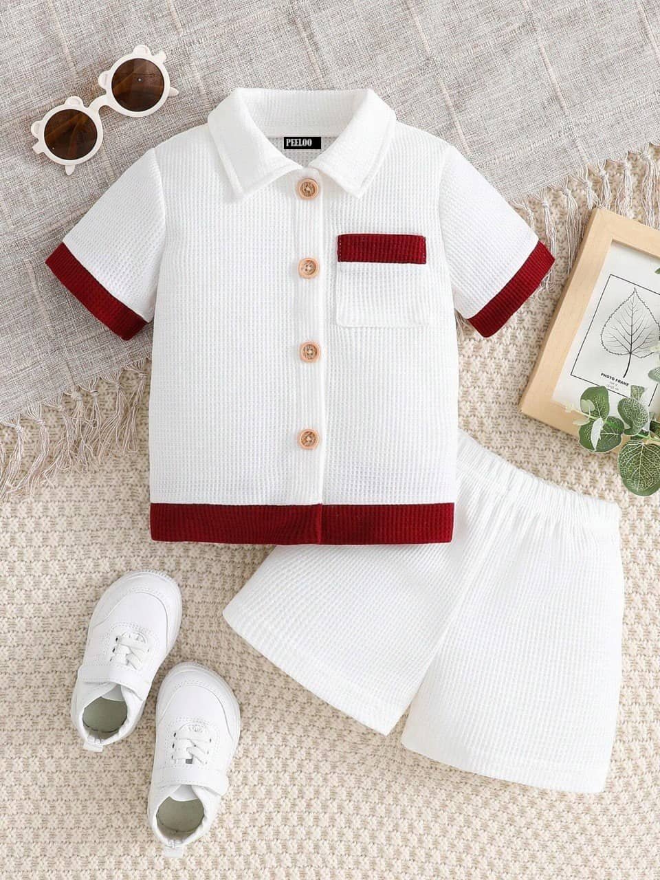 Pack of 1 Unisex Cotton Blend Shirt & Shorts Set ( Red )