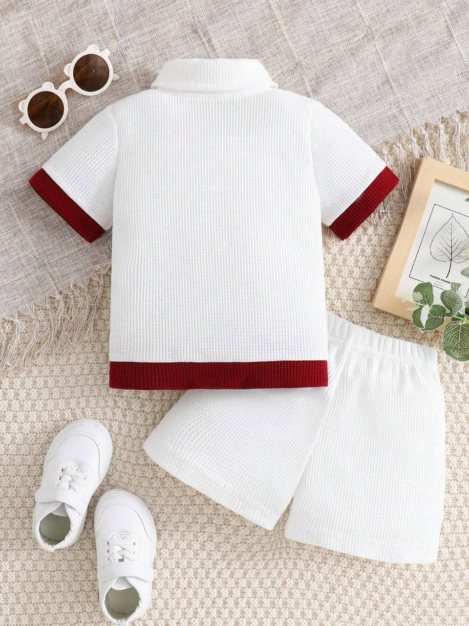 Pack of 1 Unisex Cotton Blend Shirt & Shorts Set ( Red ) - Image 2