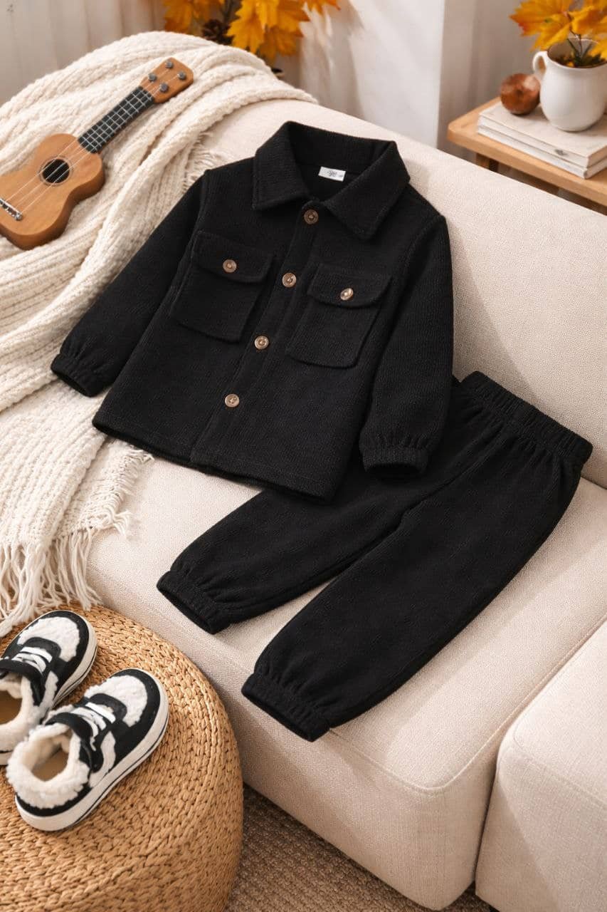 Pack of 1 Unisex Cotton Blend Shirt & Shorts Set ( Black )