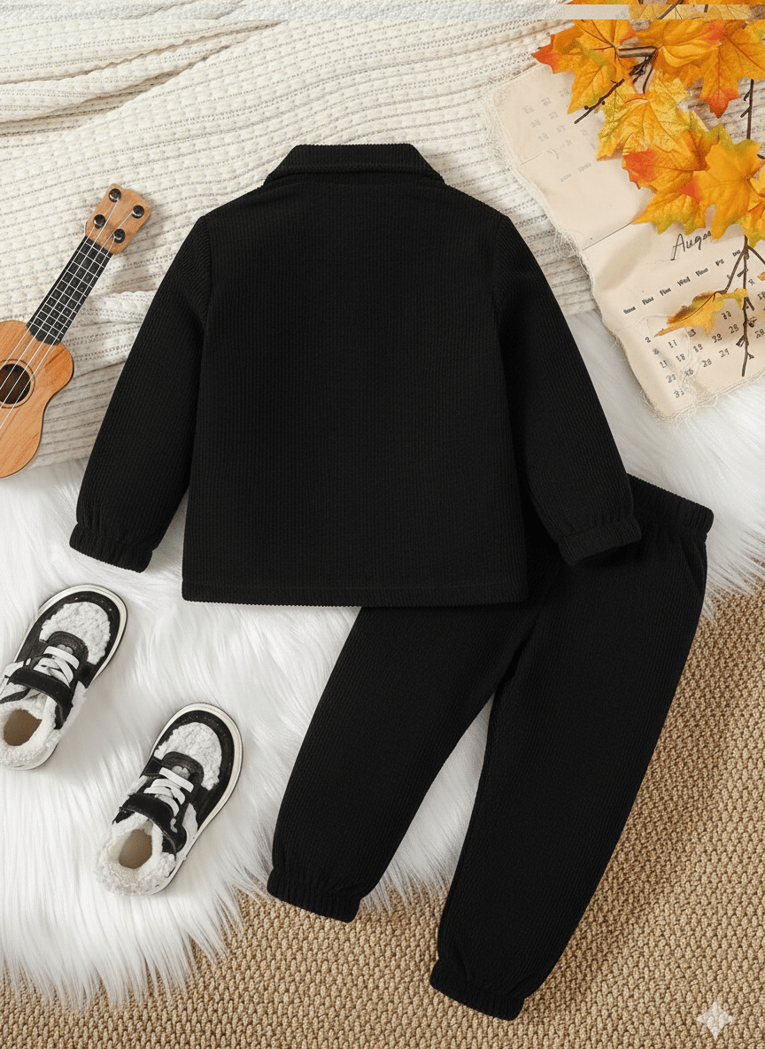 Pack of 1 Unisex Cotton Blend Shirt & Shorts Set ( Black ) - Image 2