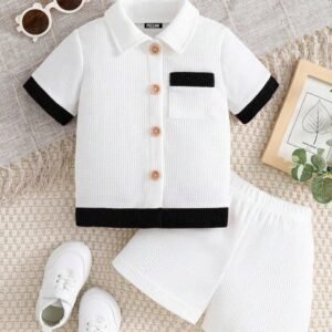 Pack of 1 Unisex Cotton Blend Shirt & Shorts Set ( White )