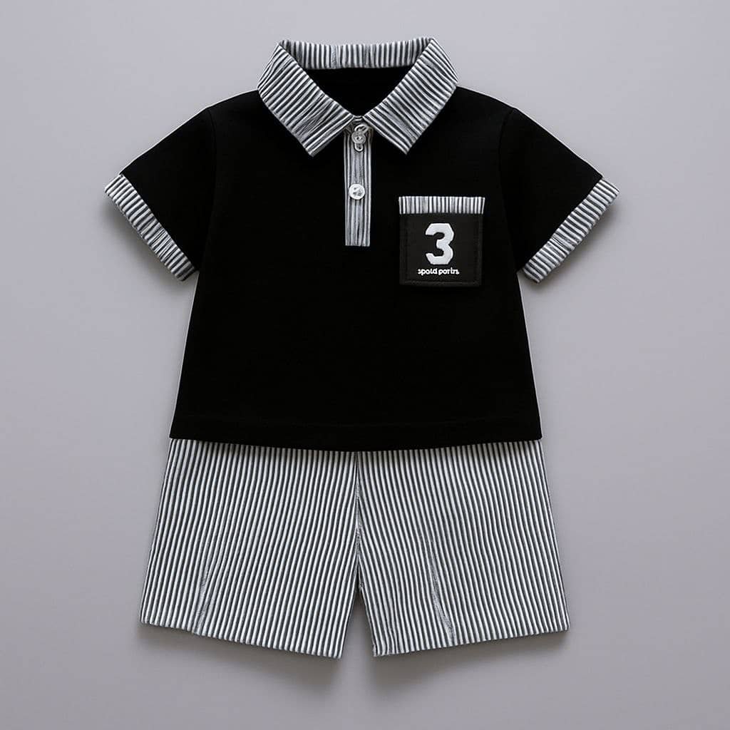 Pack of 1 Unisex Cotton Blend Shirt & Shorts Set ( Black )