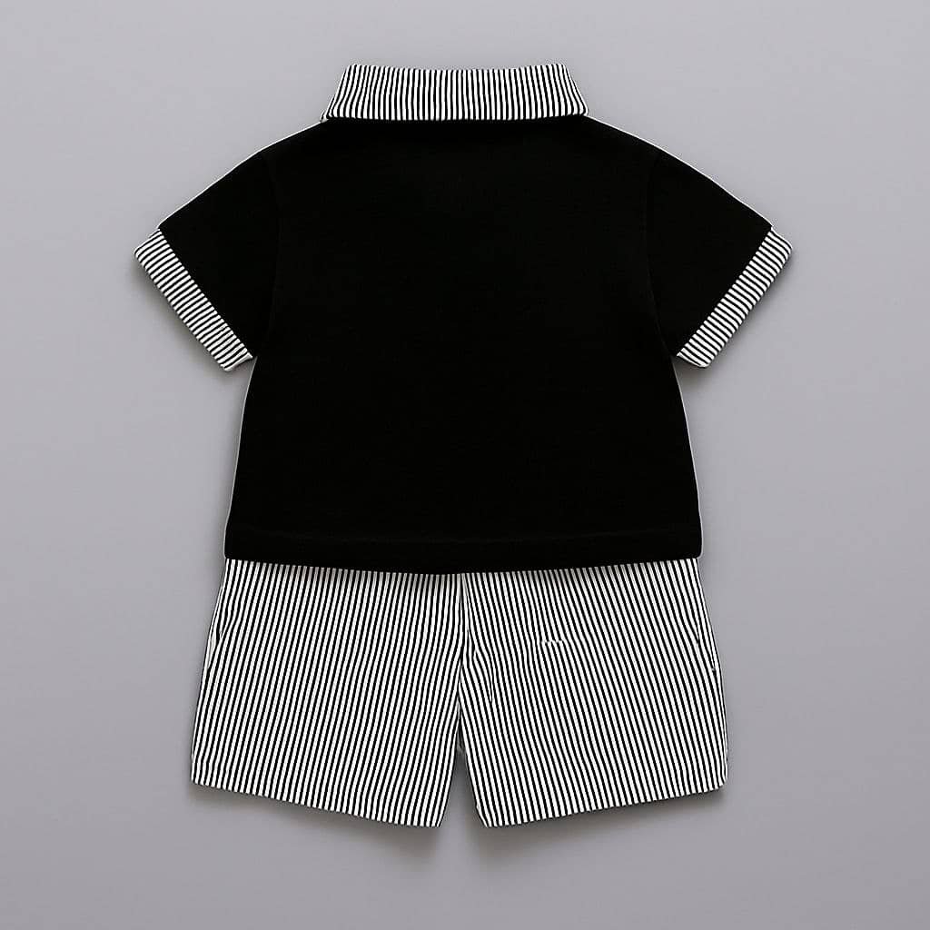 Pack of 1 Unisex Cotton Blend Shirt & Shorts Set ( Black ) - Image 2