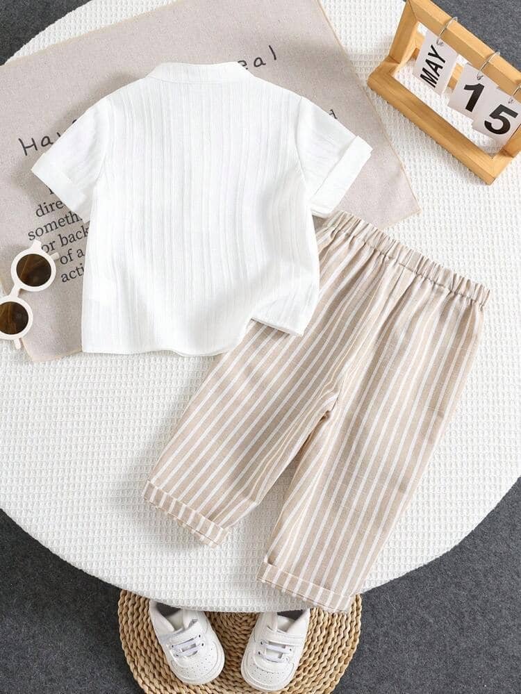 Unisex Cotton Blend Shirt & Shorts Set ( Cream , Pack of 1 ) - Image 2