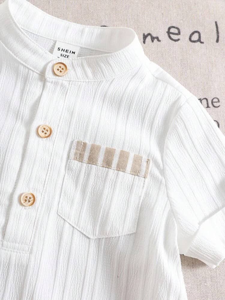 Unisex Cotton Blend Shirt & Shorts Set ( Cream , Pack of 1 ) - Image 3