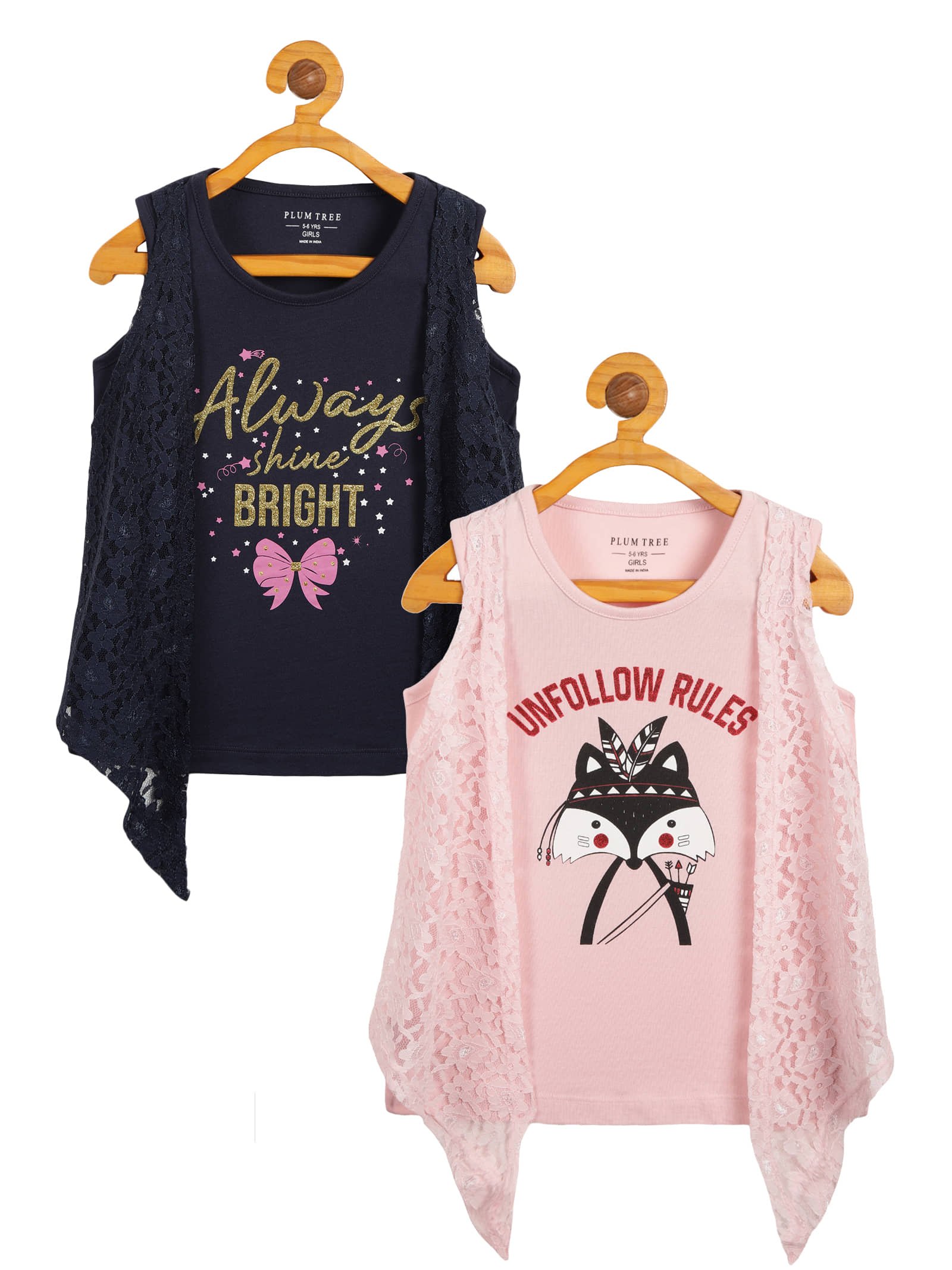 Pack of 2 Girls 100% Cotton Top ( Pink )