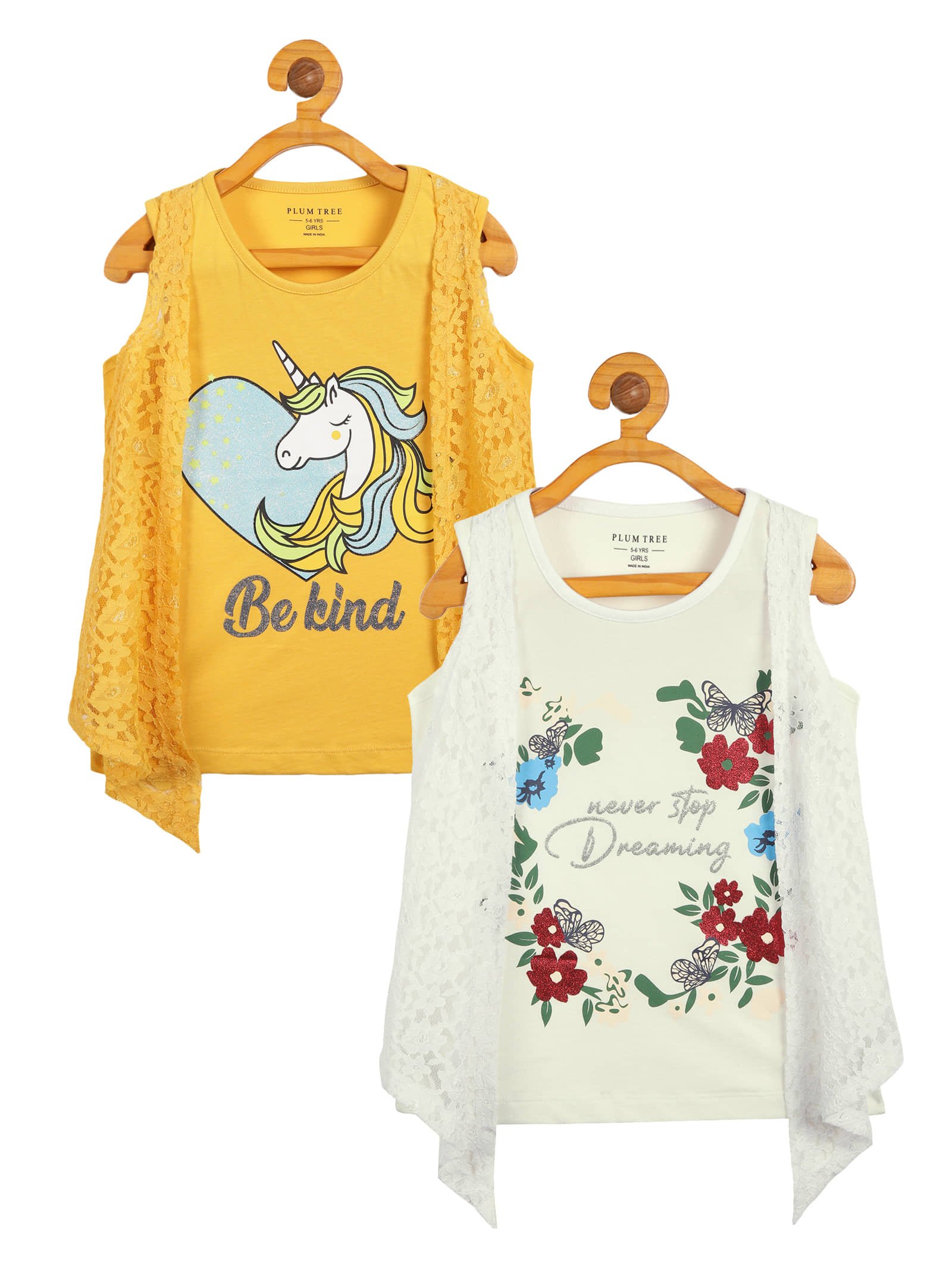 Pack of 2 Girls 100% Cotton T-Shirt ( White )