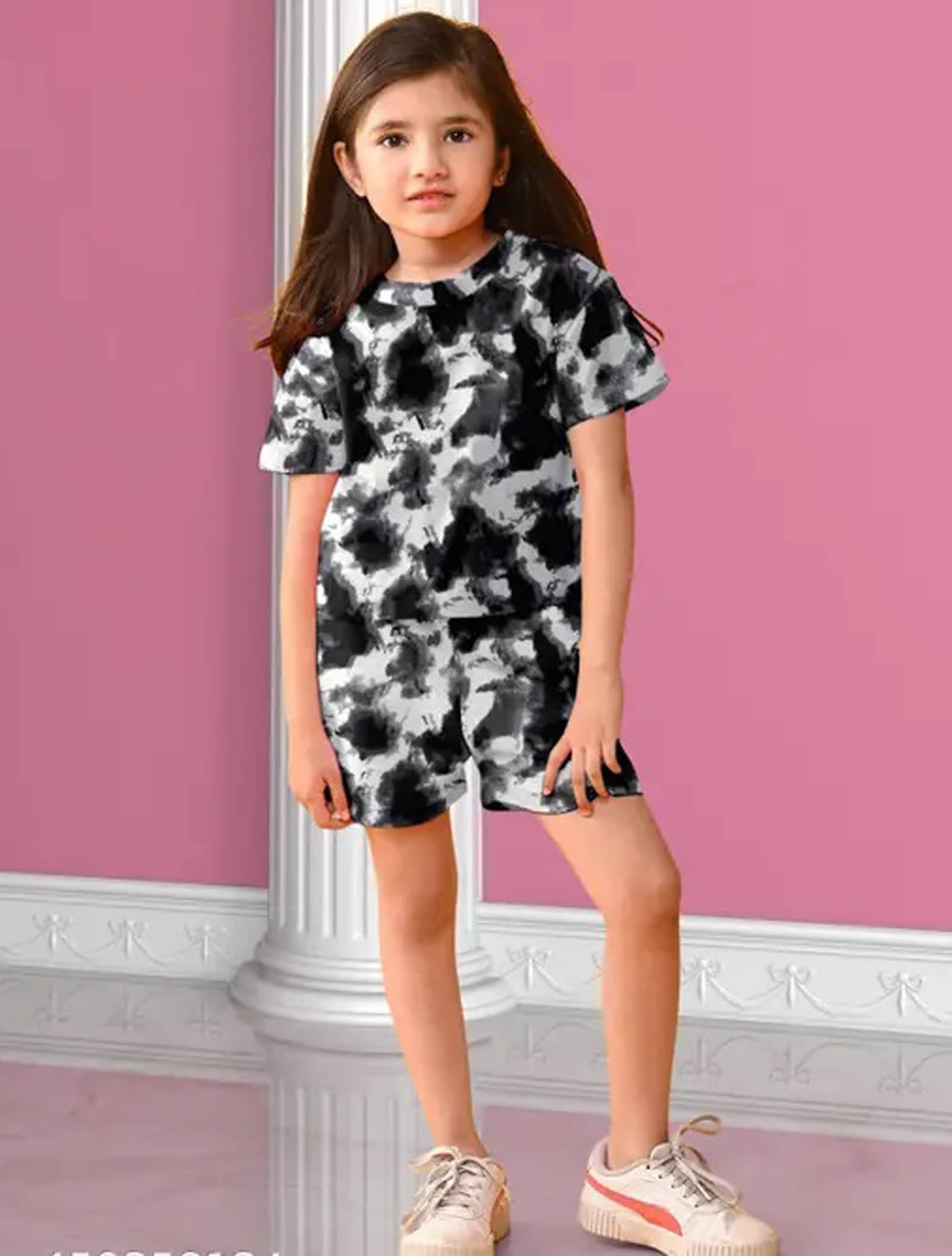 Pack of 1 Girls Cotton Blend Nightsuit Set ( Black )