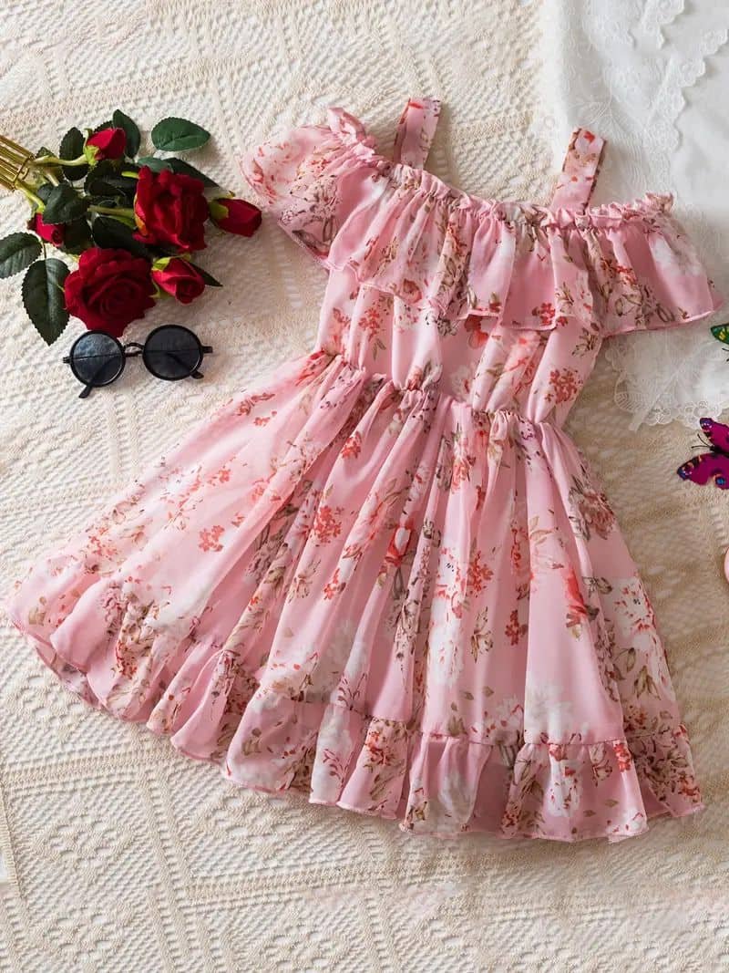 Georgette Frock For Girls ( Pack of 1 , Peach )
