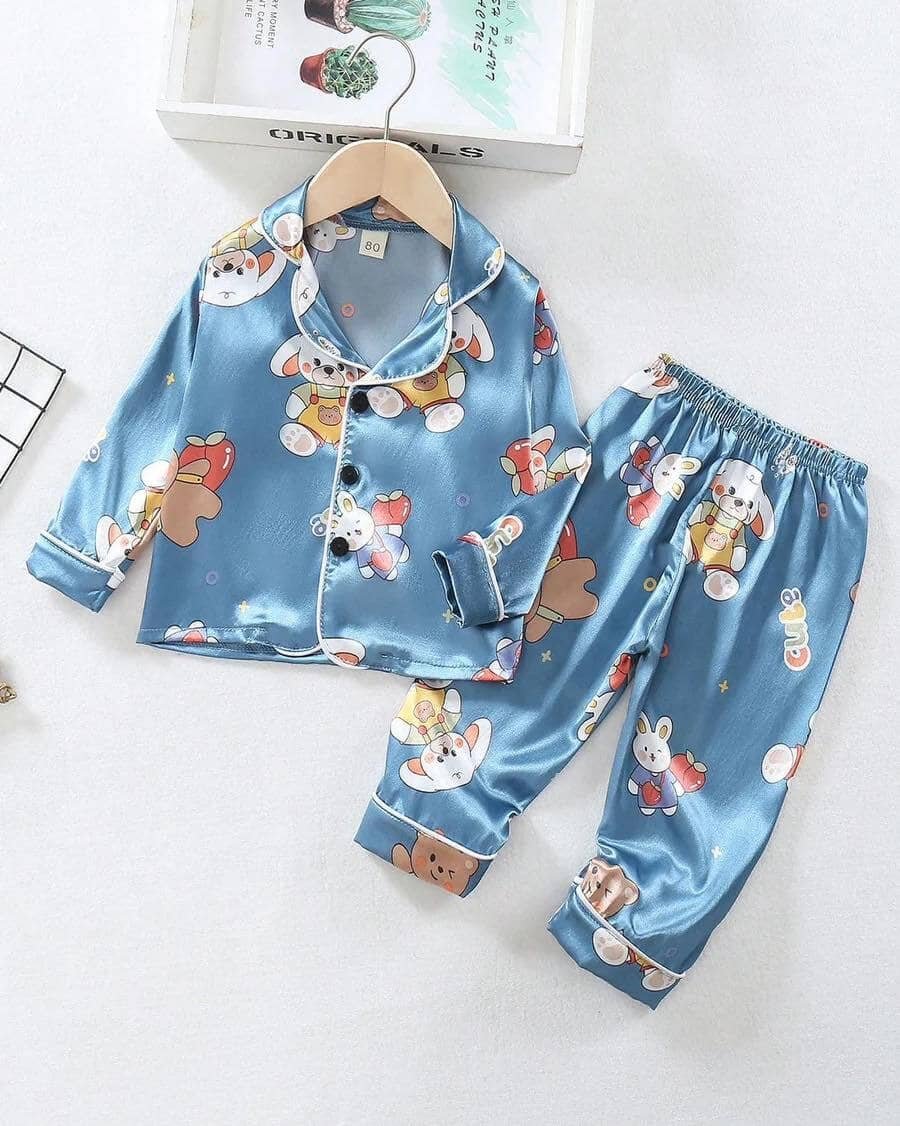 Paghdal Brothers Pack of 1 Girls Polyester Nightsuit Set ( Blue )