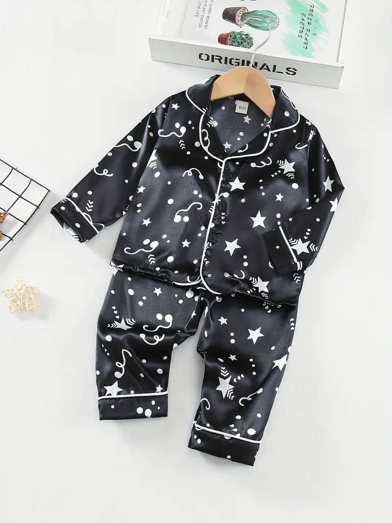Paghdal Brothers Pack of 1 Girls Polyester Nightsuit Set ( Black )