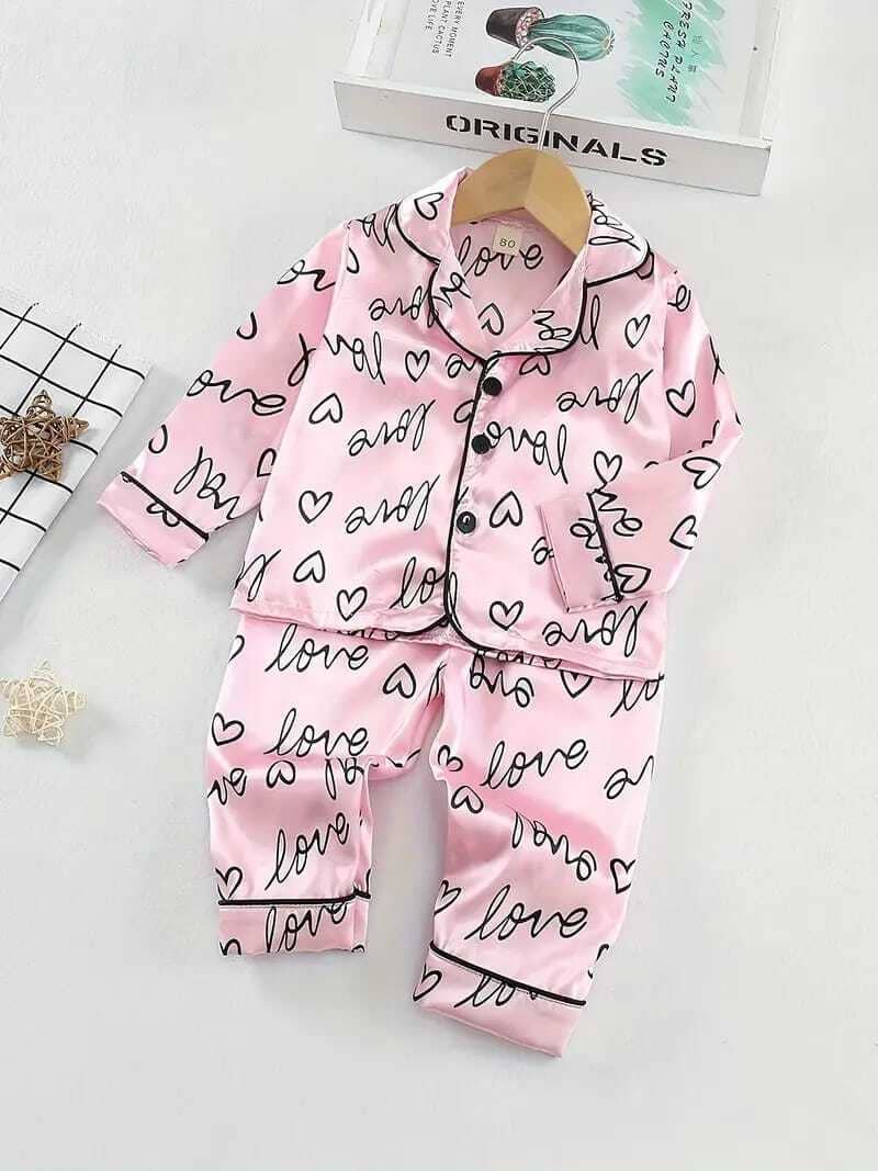 Paghdal Brothers Pack of 1 Girls Polyester Nightsuit Set ( Pink )