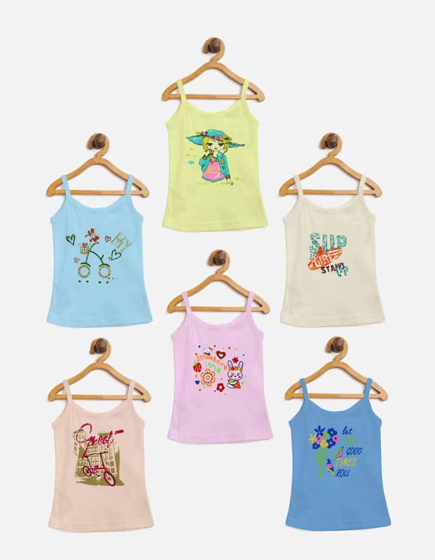 Paryag Pack of 6 Baby Girls Cotton Blend Camisoles ( Multicolor )