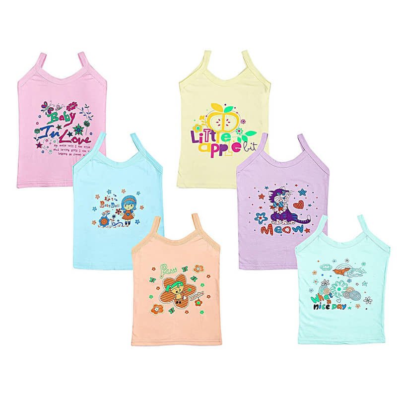 Paryag Pack of 6 Baby Girls Cotton Blend Camisoles ( Multicolor ) - Image 2