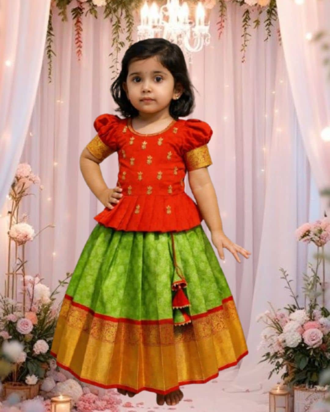 Pranshu Fab Jacquard Lehenga Choli Set For Baby Girls ( Pack of 1 , Multicolor )