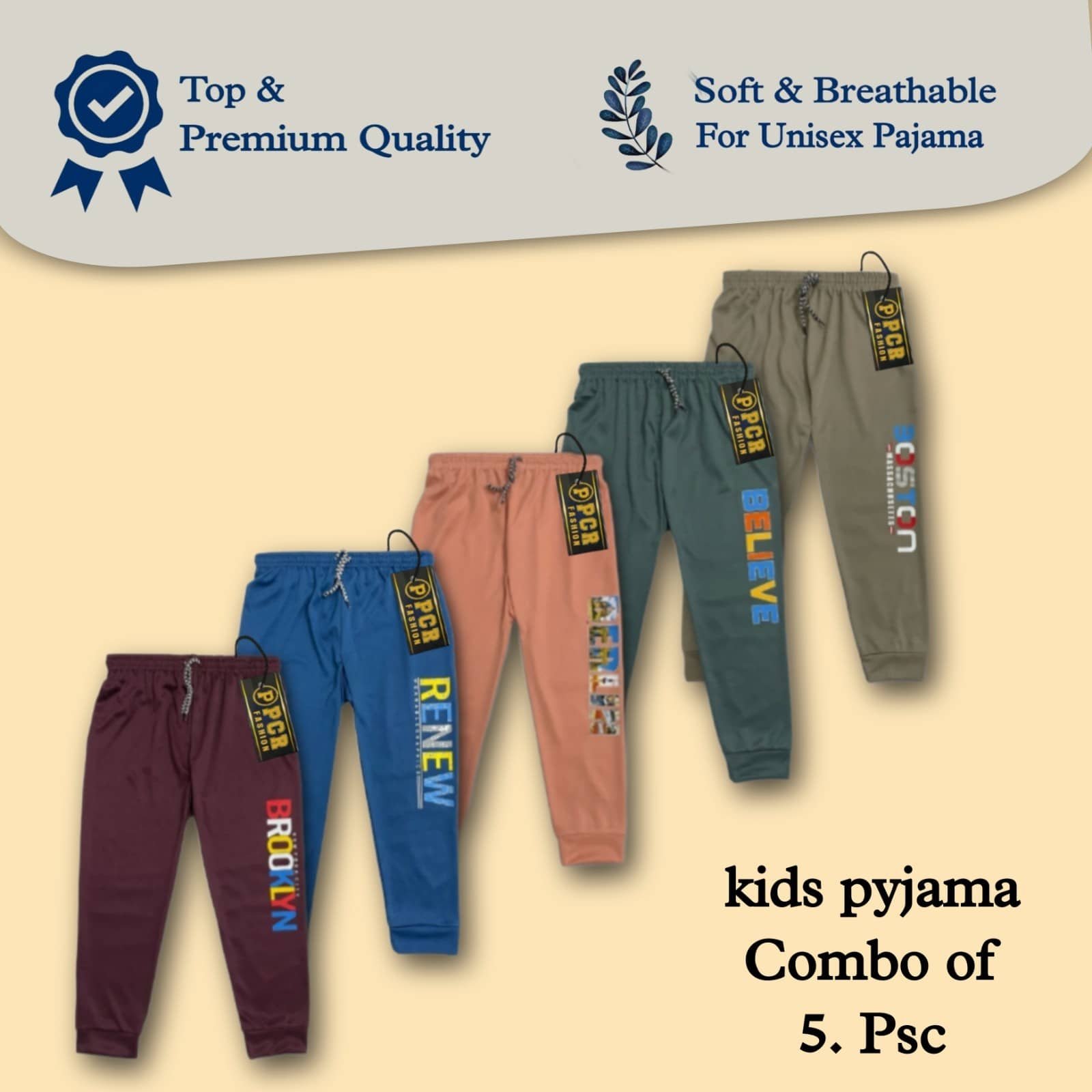 Prashant Associate Pack of 5 Boys Polyester Pyjama ( Multicolor )