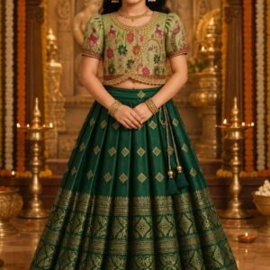 Pritamfab Cotton Lehenga Choli Set For Girls ( Pack of 1 , Green )